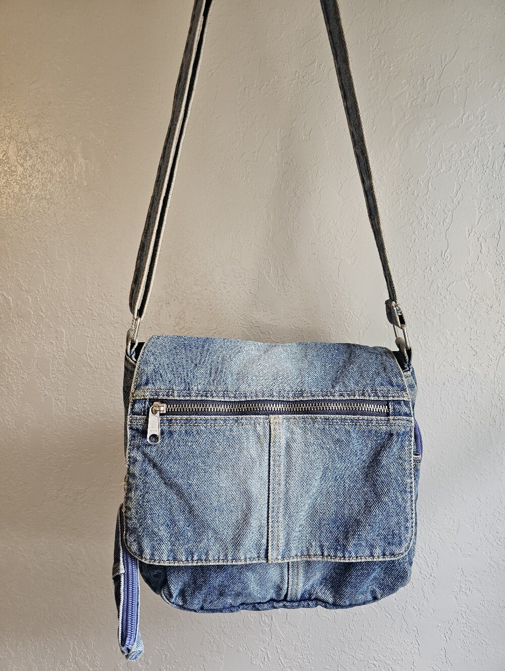 ​Vintage Y2K Denim Messenger Bag Crossbody Flap Purse With Denim Coin Wallet